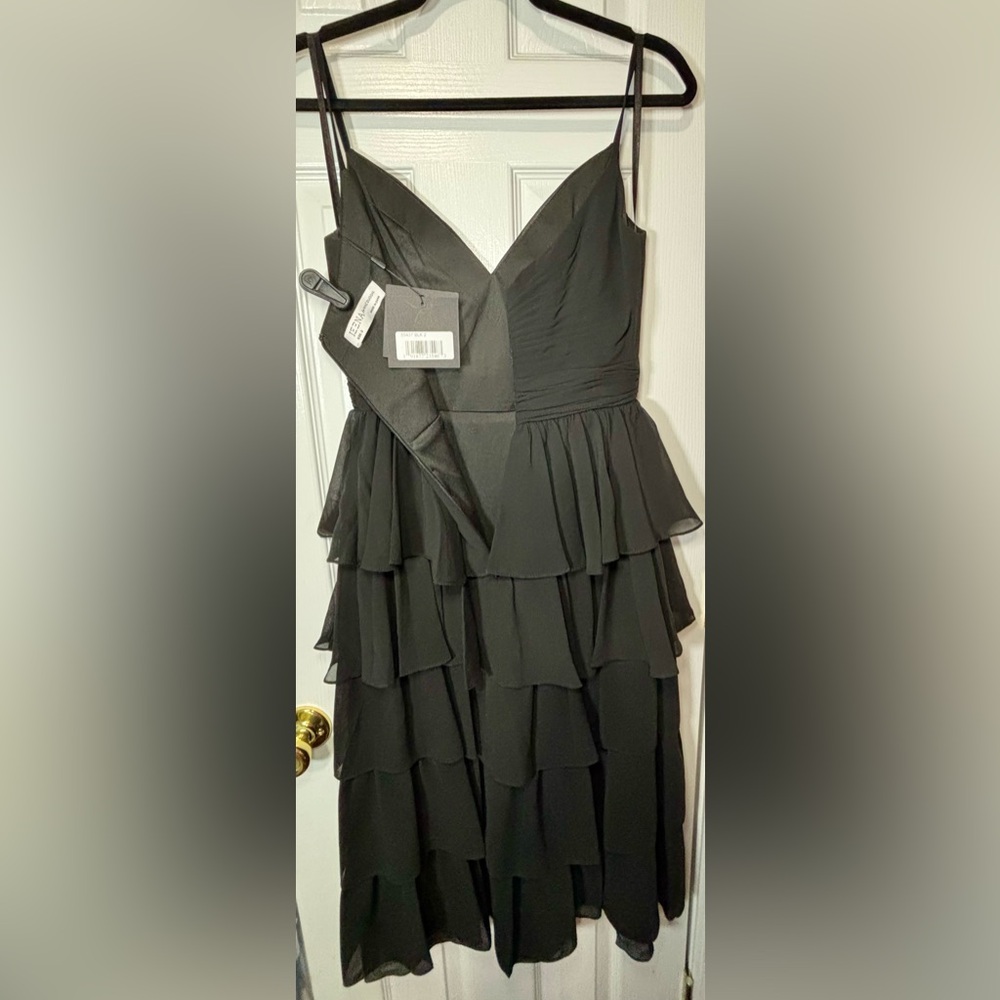 NWT IEENA FOR MAC DUGGAL SZ 2 BLACK Sheer Chiffon Overlay V-Neckline #55437 - Picture 5 of 10